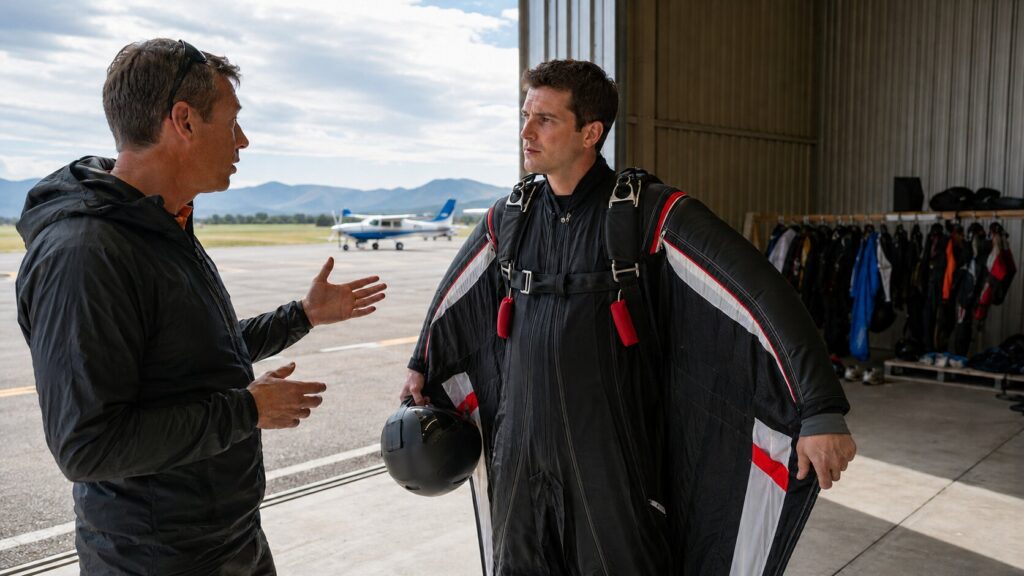 briefing sur le tarmac en wingsuit